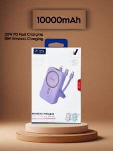 10000mAh 20W Wireless Fast Charging Power Bank With In-Built Cable