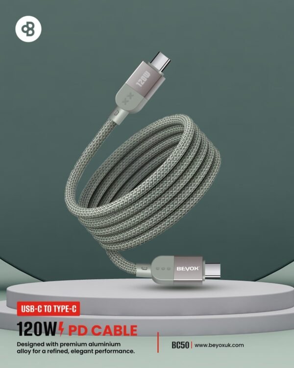 120W Super Fast Charge Premium Aluminum Alloy Tough Nylon Braided Cable Type C to C Cable