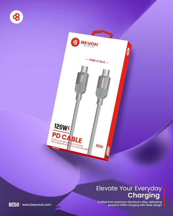 120W Super Fast Charge Premium Aluminum Alloy Tough Nylon Braided Cable Type C to C Cable - Image 2