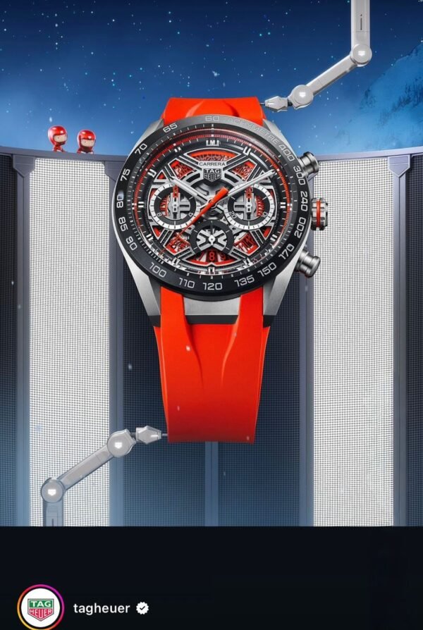 TAG Heuer Carrera Chronograph Extreme Sport Watch With a Skeletonized Dial and a Red Rubber Strap - Image 5