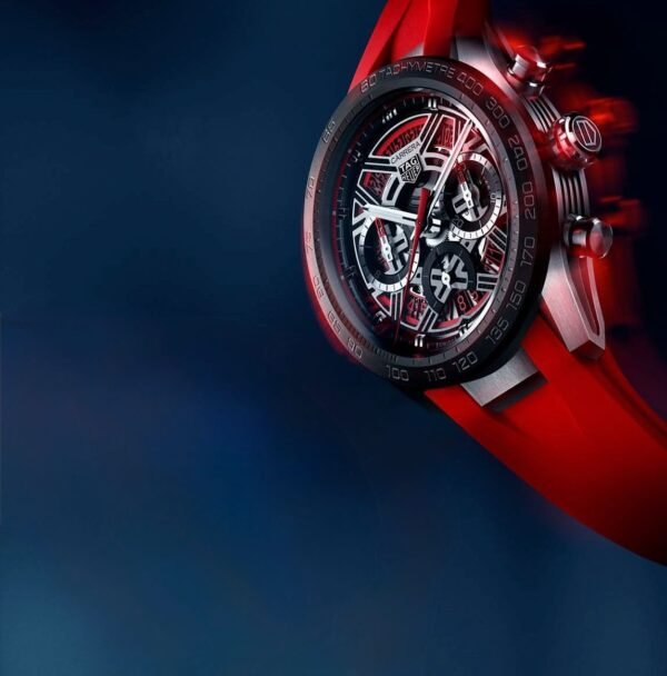 TAG Heuer Carrera Chronograph Extreme Sport Watch With a Skeletonized Dial and a Red Rubber Strap - Image 2