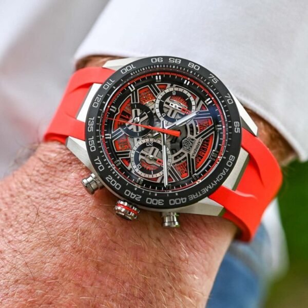 TAG Heuer Carrera Chronograph Extreme Sport Watch With a Skeletonized Dial and a Red Rubber Strap - Image 3