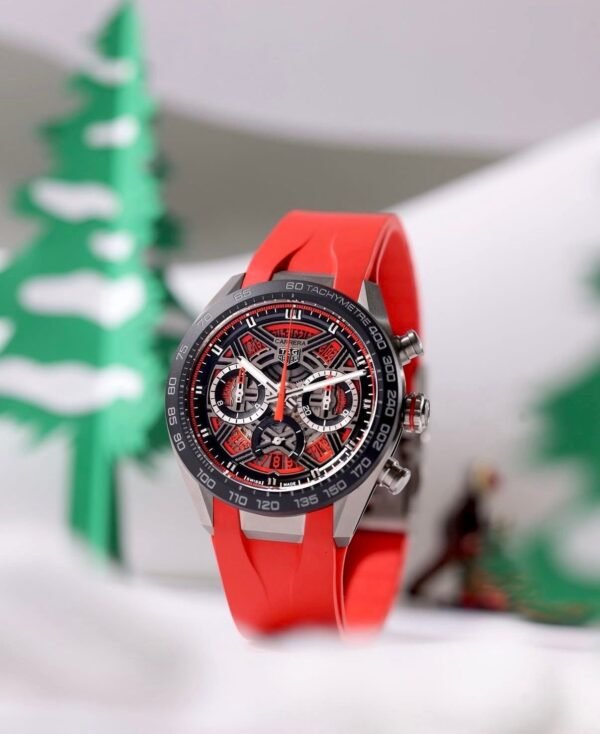 TAG Heuer Carrera Chronograph Extreme Sport Watch With a Skeletonized Dial and a Red Rubber Strap