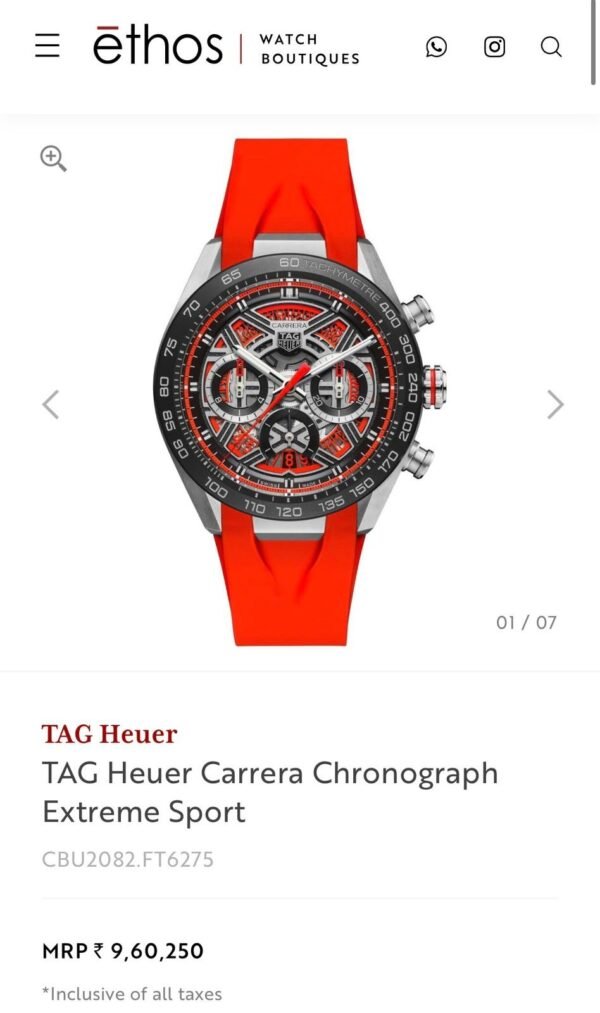 TAG Heuer Carrera Chronograph Extreme Sport Watch With a Skeletonized Dial and a Red Rubber Strap - Image 4